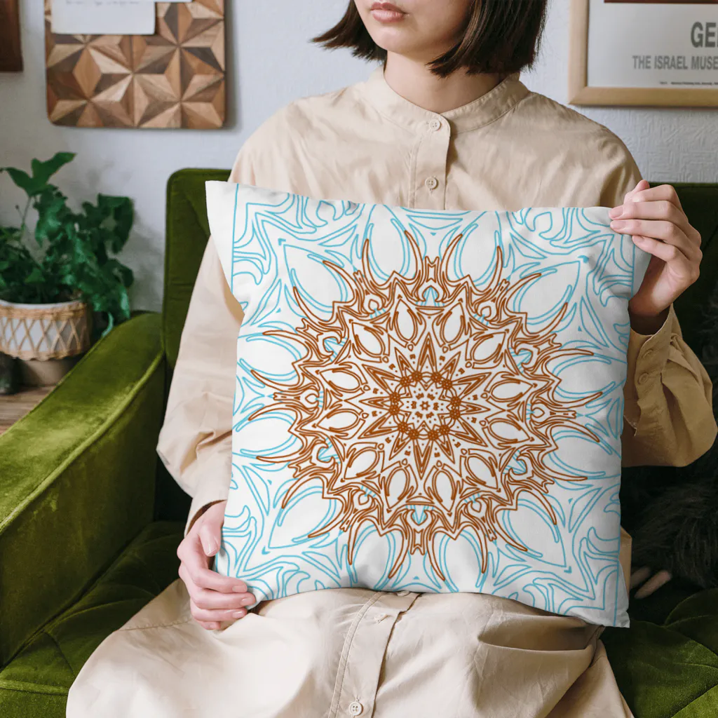 Tribal 70 Designのゼンタングル風_枠有り_カラー Cushion