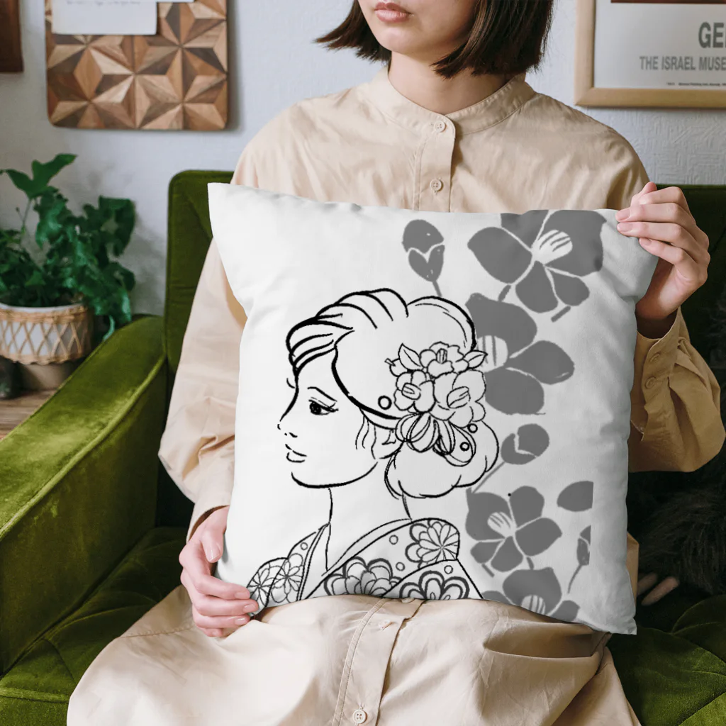 ki’s stampのWabisabiー椿(モノクロ) Cushion