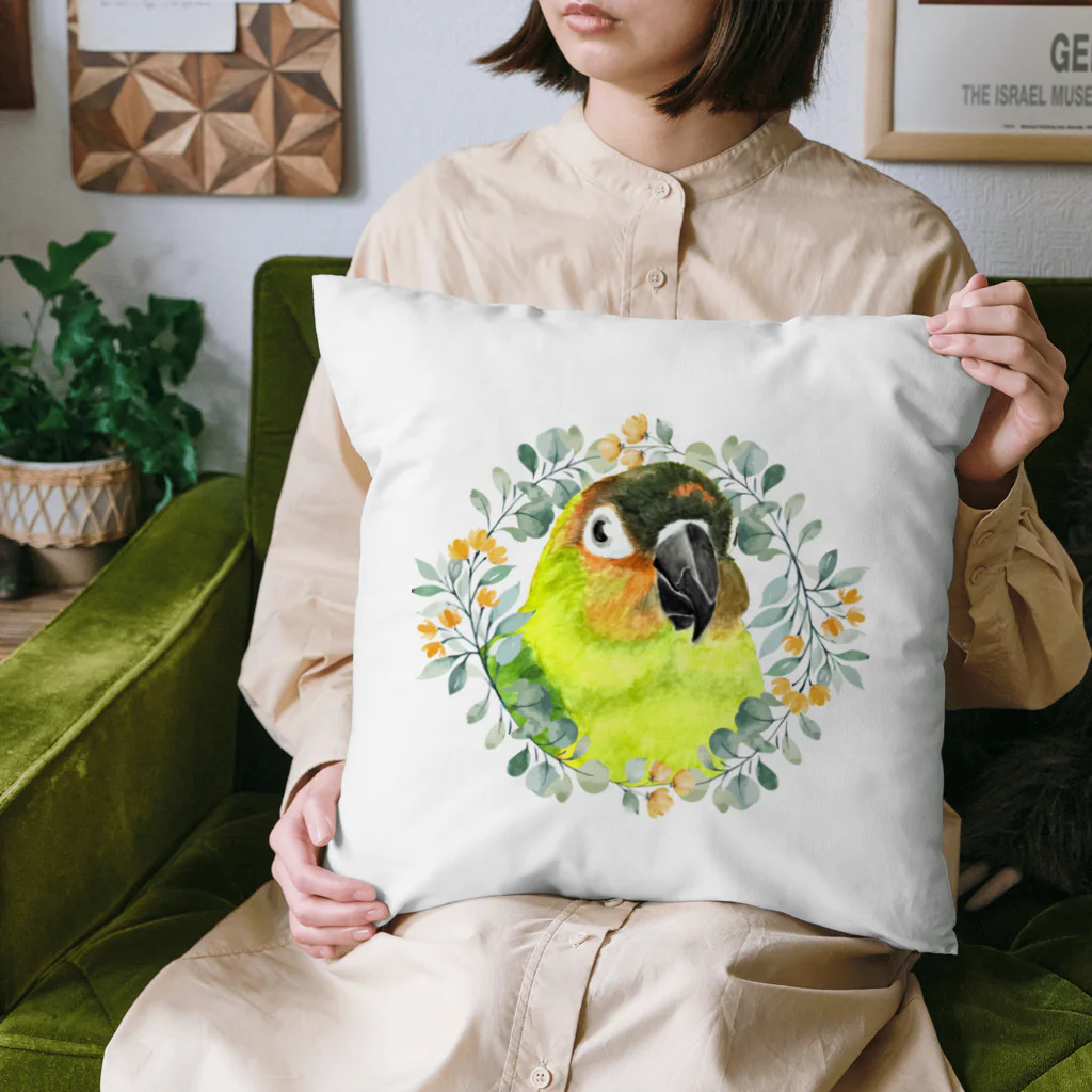 mariechan_koboの020 クロカミインコ(ハイブリッド)　オレンジ小花のリース Cushion