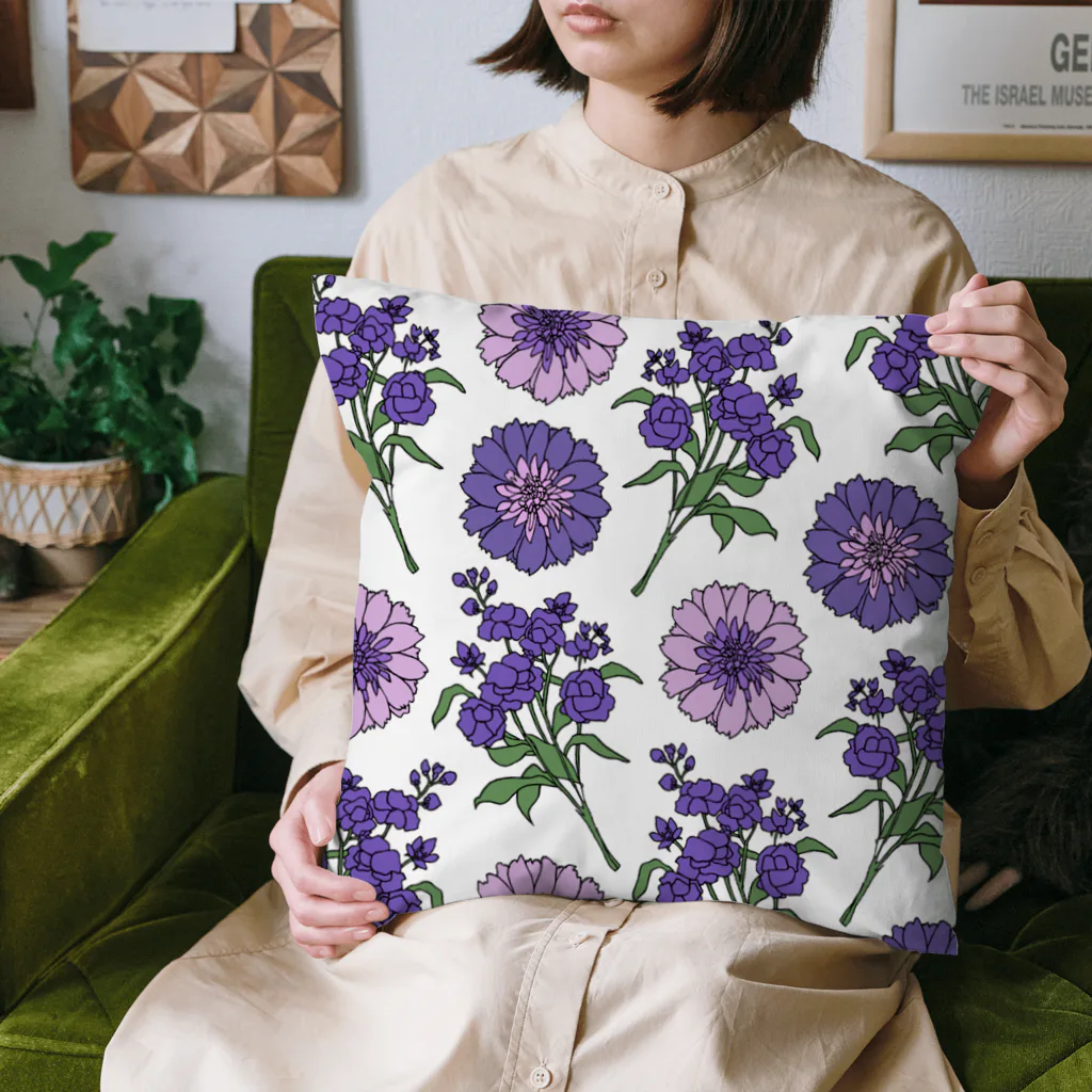 lg_hの花柄（ホワイト×パープル） Cushion