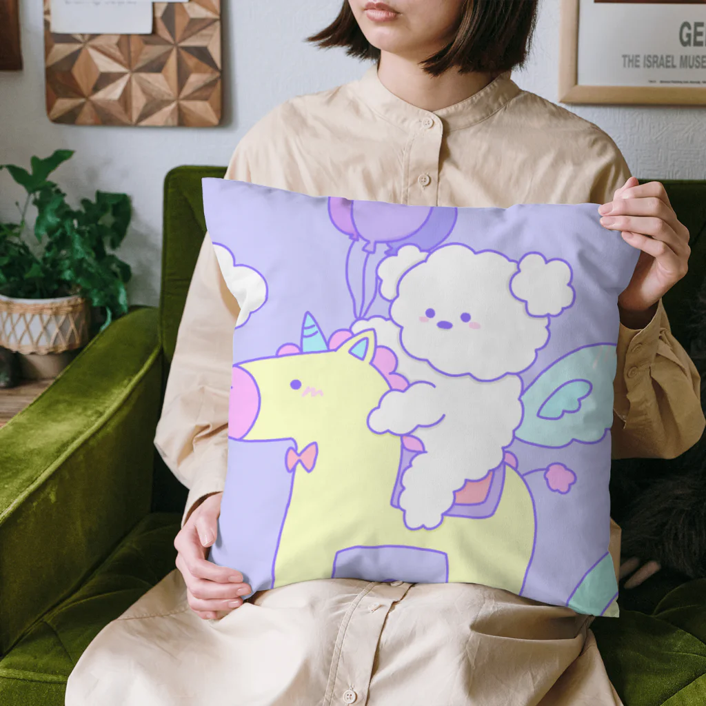 ふわふわポメラニアンちゃんのふわふわユニコーンちゃん・パープル Cushion