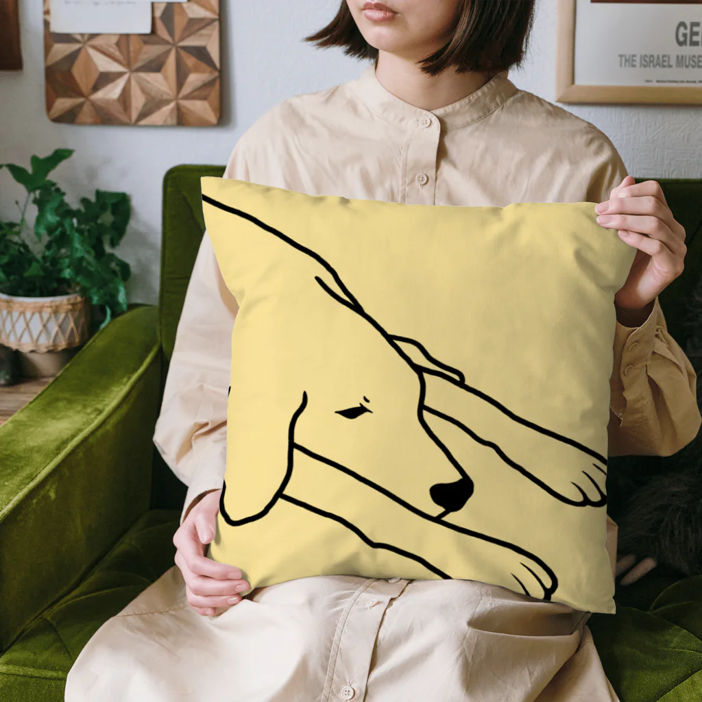 いぬとかの溶けてる犬のクッション（きいろ） Cushion