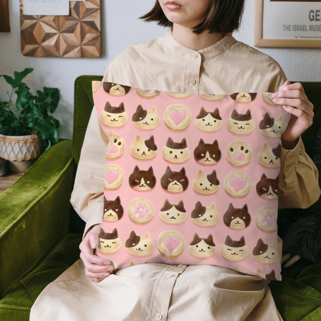 Ａｔｅｌｉｅｒ　Ｈｅｕｒｅｕｘのねこねこ♡クッキー　アイスボックスクッキー ピンク・顔あり Cushion