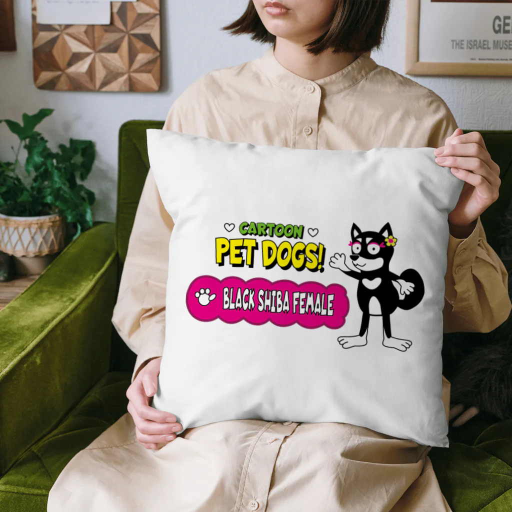 CARTOON PETDOGSの【108F】C･PETDOGS『Black Shiba Female』クッション Cushion