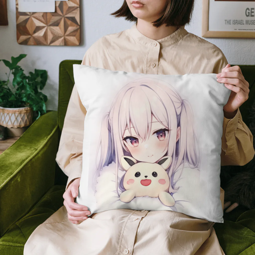 Shop.灯籠の『少女とぬいぐるみ』 Cushion