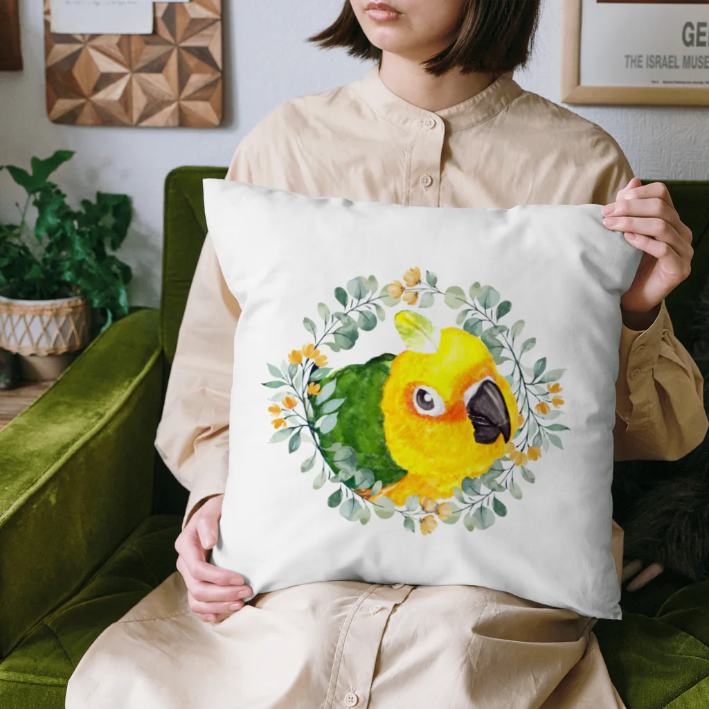 mariechan_koboの030 ナナイロメキシコインコ オレンジ小花のリース Cushion