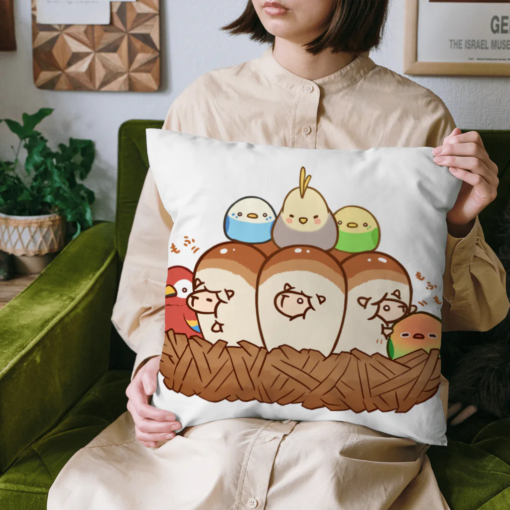 うメェ～ぱん屋さんのオウムとインコとちぎりぱん Cushion