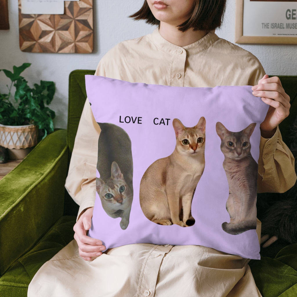 harupink🌸ペット似顔絵illustのLOVE  CAT シンガプーラ&アビシニアン Cushion