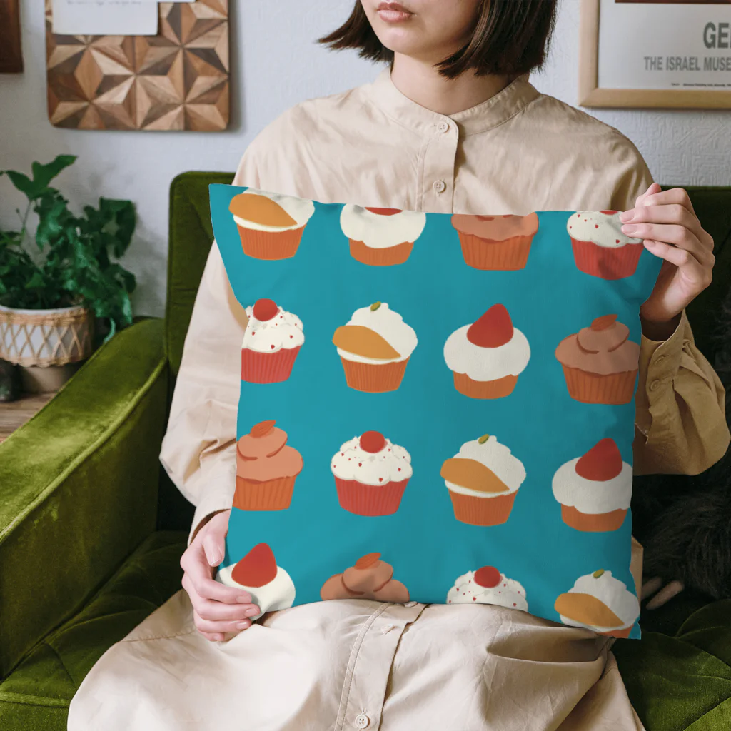 柚子味のカップケーキクッション青 Cushion