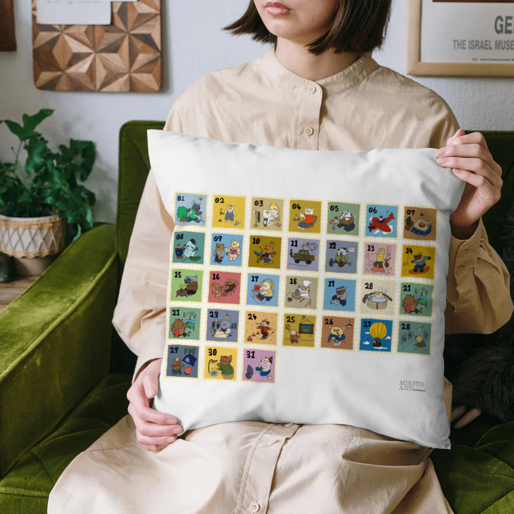 mikitoartの猫の切手風イラスト Cushion