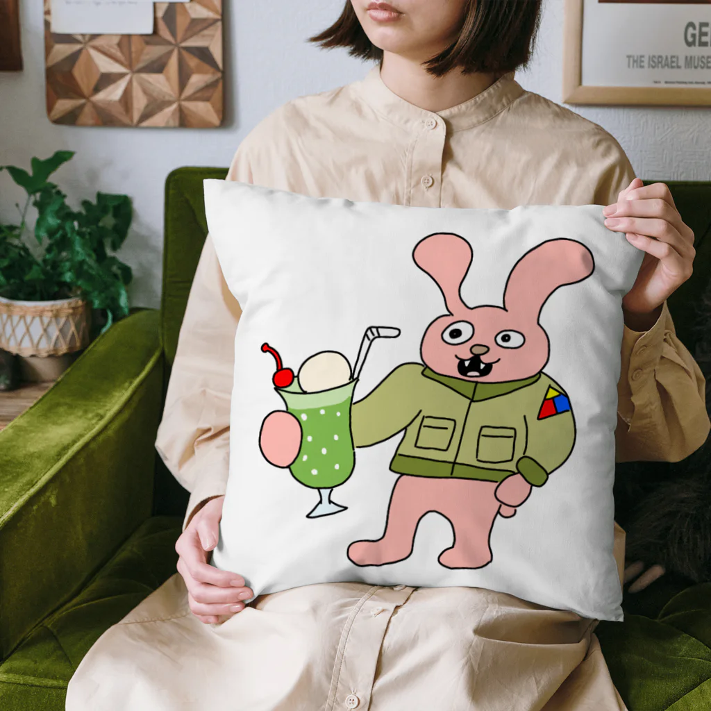 須田ふくろうのレトロ感溢れるジャケットうさぎとクリームソーダ「ジャケうさ」 Cushion