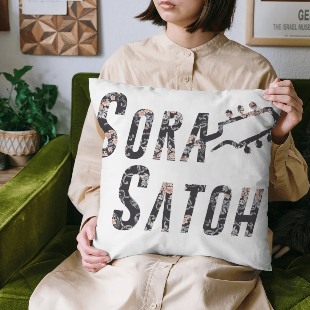 SoraSatohの和柄(黒) - Sora Satoh ギターロゴ Cushion