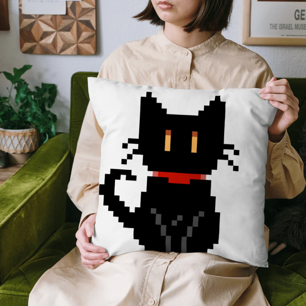 KMのドット絵おすわり黒猫 クッション