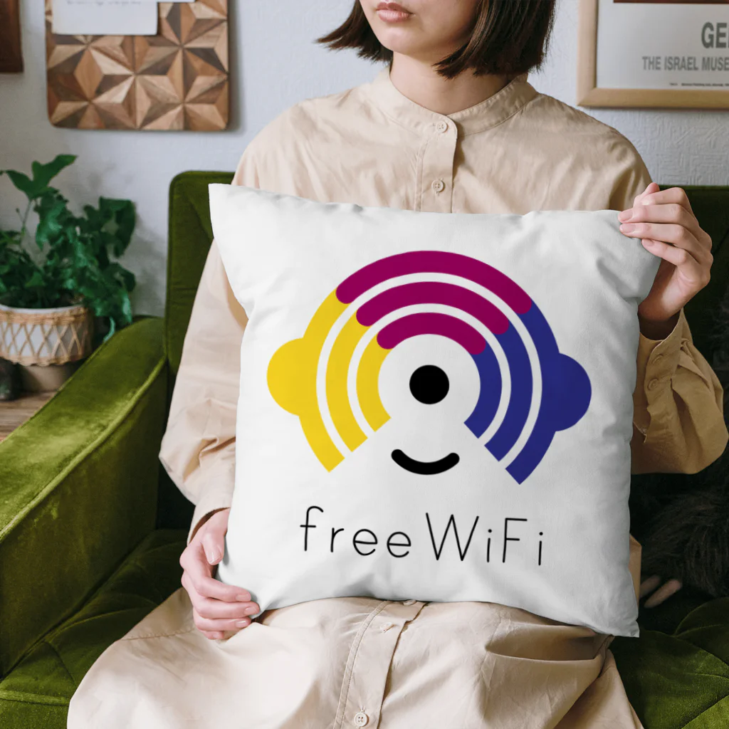 Free-WiFiのFree WiFi ロゴ グッズ（薄地） クッション