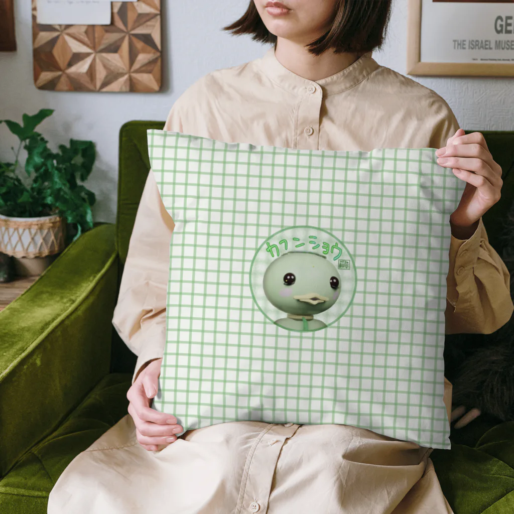 grk0 🌟ウサギのチャとシロ〜時々カッパのカフンショウのカッパ　チェック Cushion