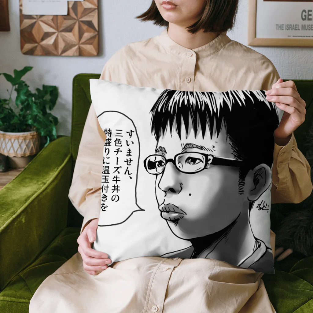 チー牛を描いた本人が出すグッズ【No.002-復刻グレースケール】 Cushion by いびりょ【チー牛を描いた本人が今更売り出すヤツ】 (  ibiryo ) ∞ SUZURI