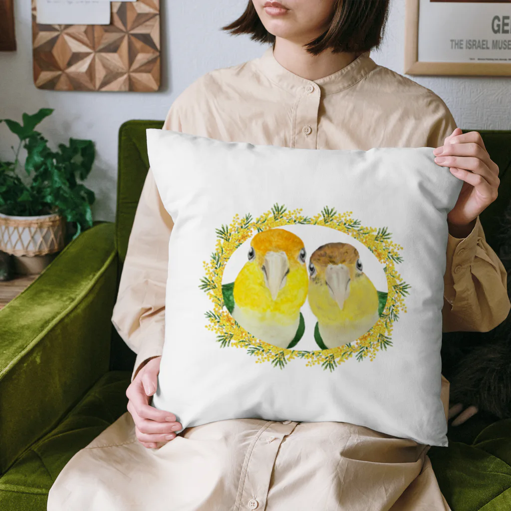 mariechan_koboの034 シロハラインコpairs ミモザのリース Cushion