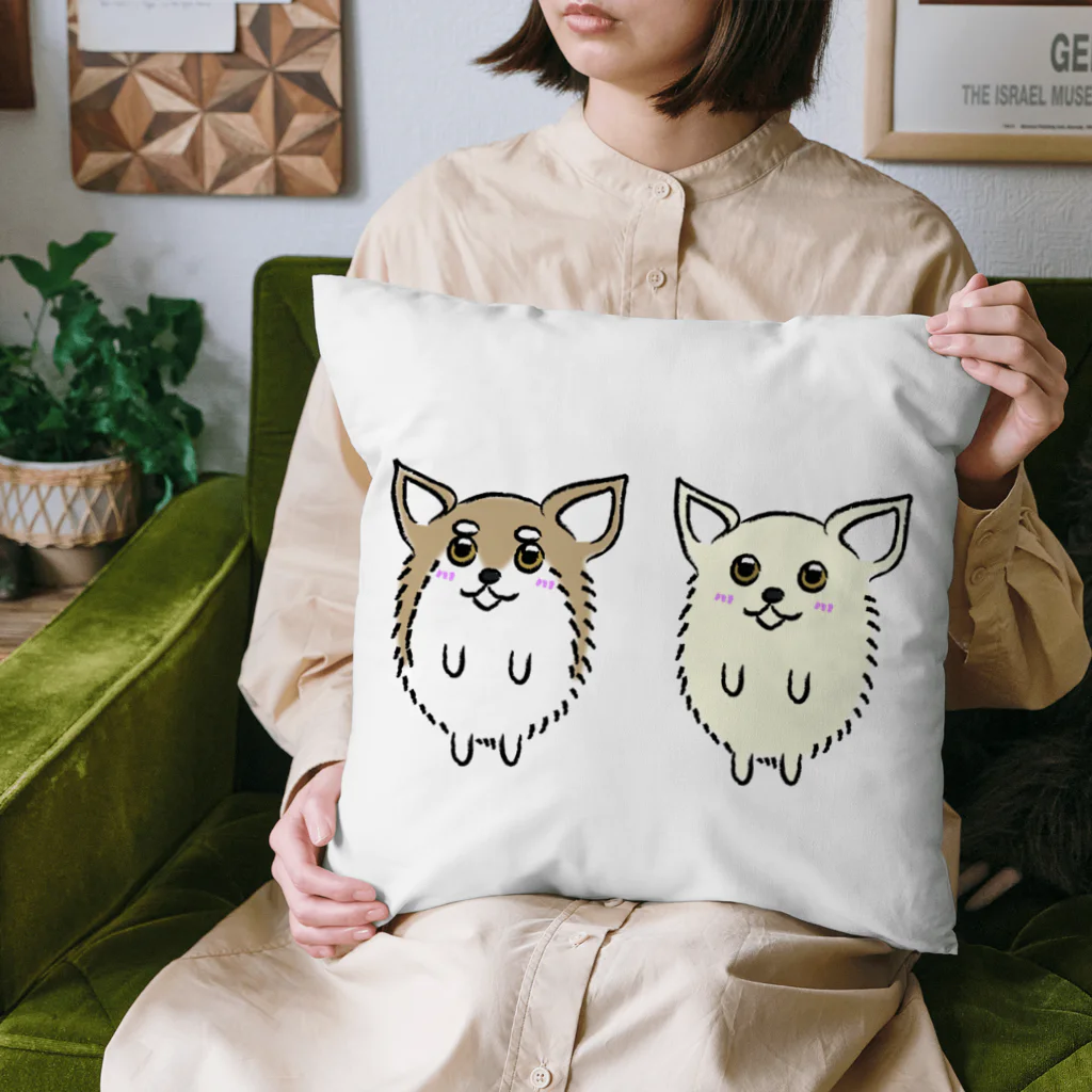 チワワのメロとミルク　「まんまるいぬ」YouTuber犬のチワワのメロとミルクのグッズ Cushion