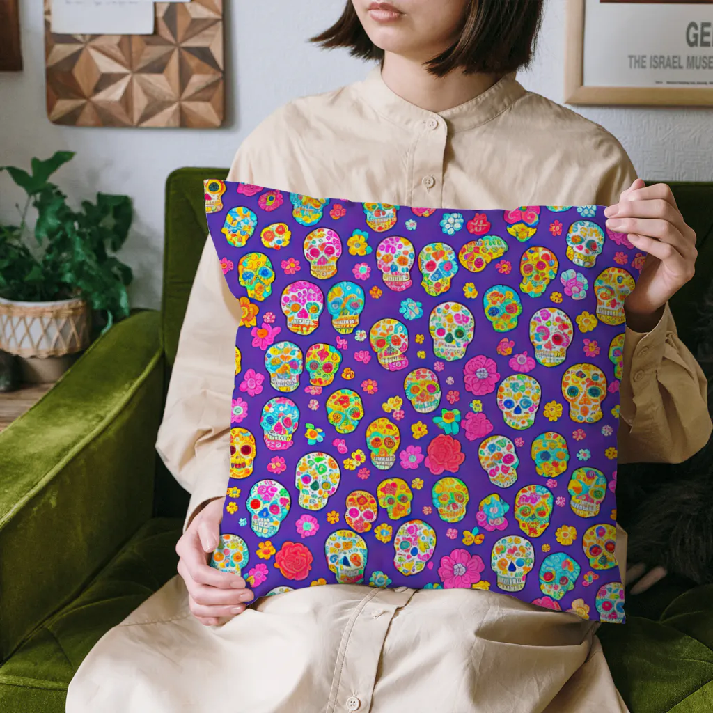 R&N Photographyのシュガースカルのかわいいカラフルなパターンのフィギュア Cushion