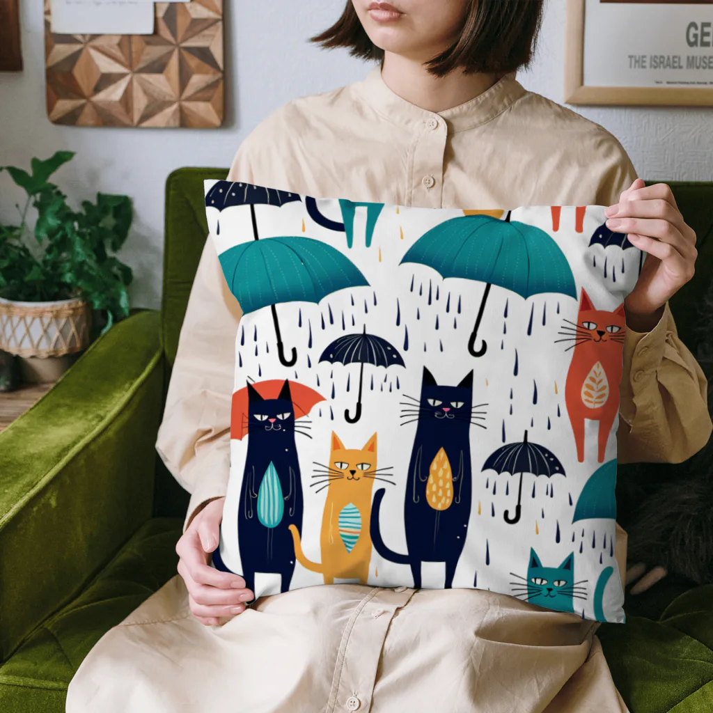 浪漫千代（ロマチョんの店）のRain, umbrella and cat クッション