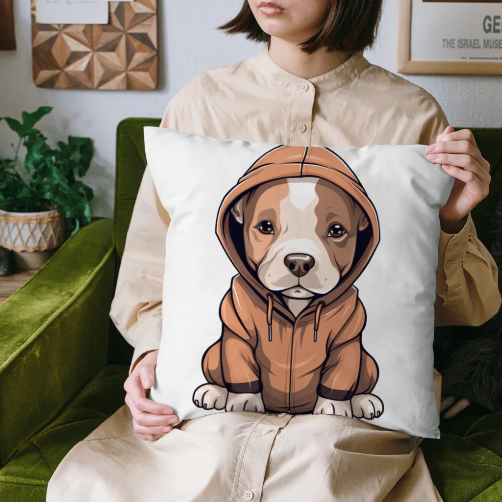 Vasetti_pressのパーカーを着ているピットブル Cushion