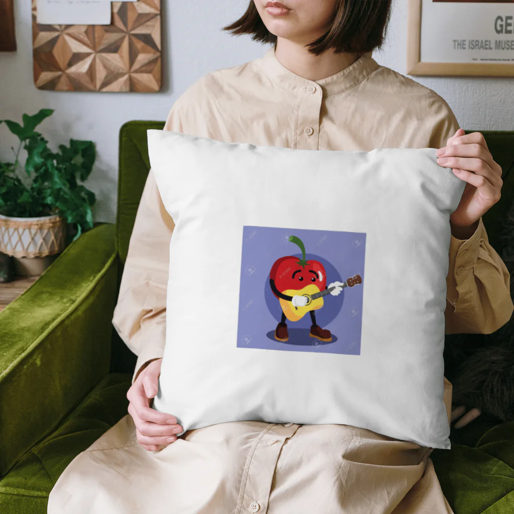 satomatoのイラストのギターを弾くトマトくん Cushion