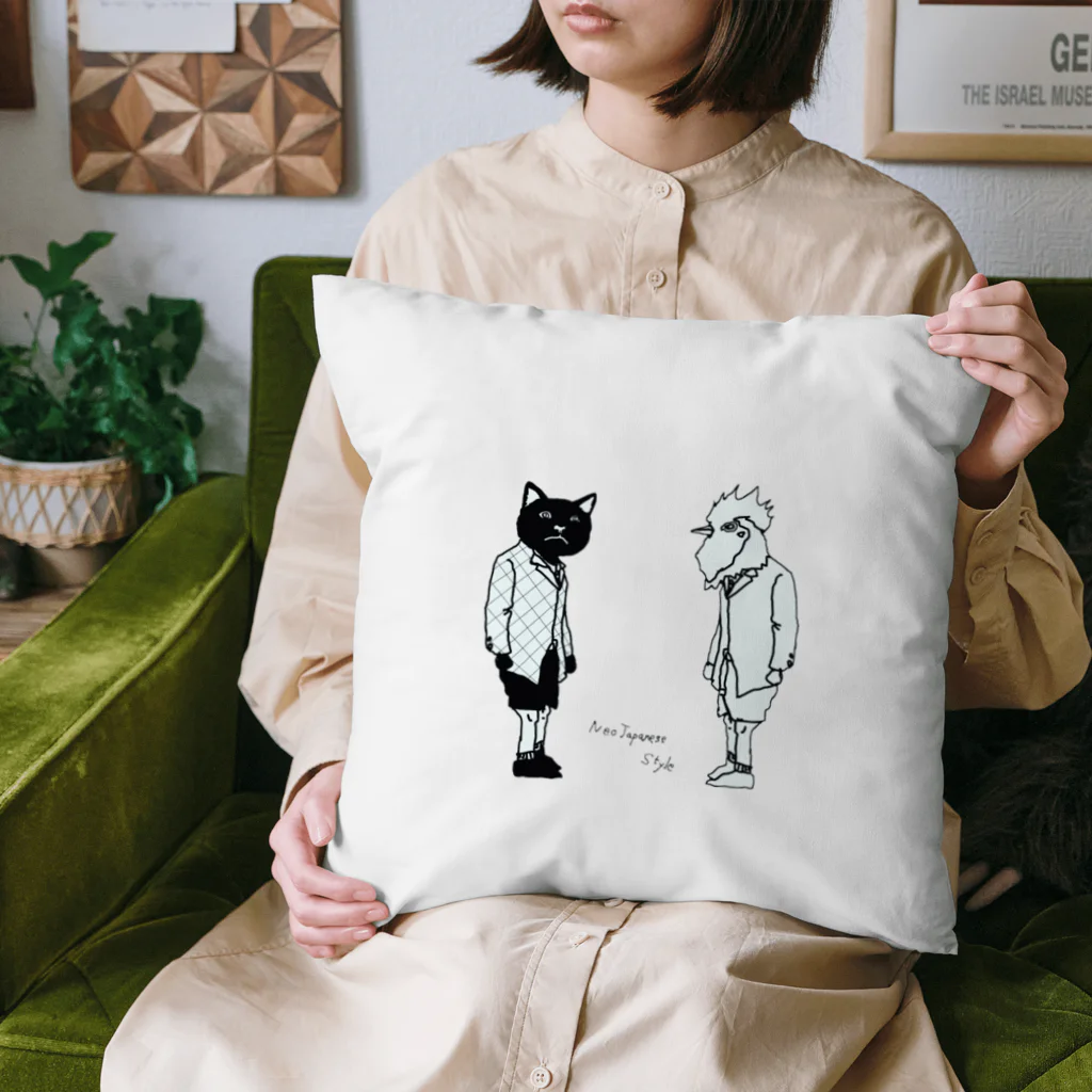 NEOJAPANESESTYLE                               のB_Lack_Cat&Mr.CHICKENHEART Cushion