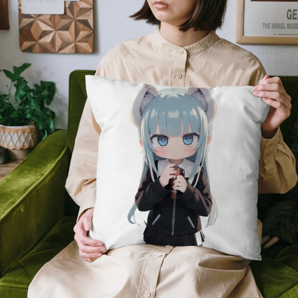 ケモ耳美少女キツネちゃん（AIart）の獣の耳と美しい青い目少女 Cushion