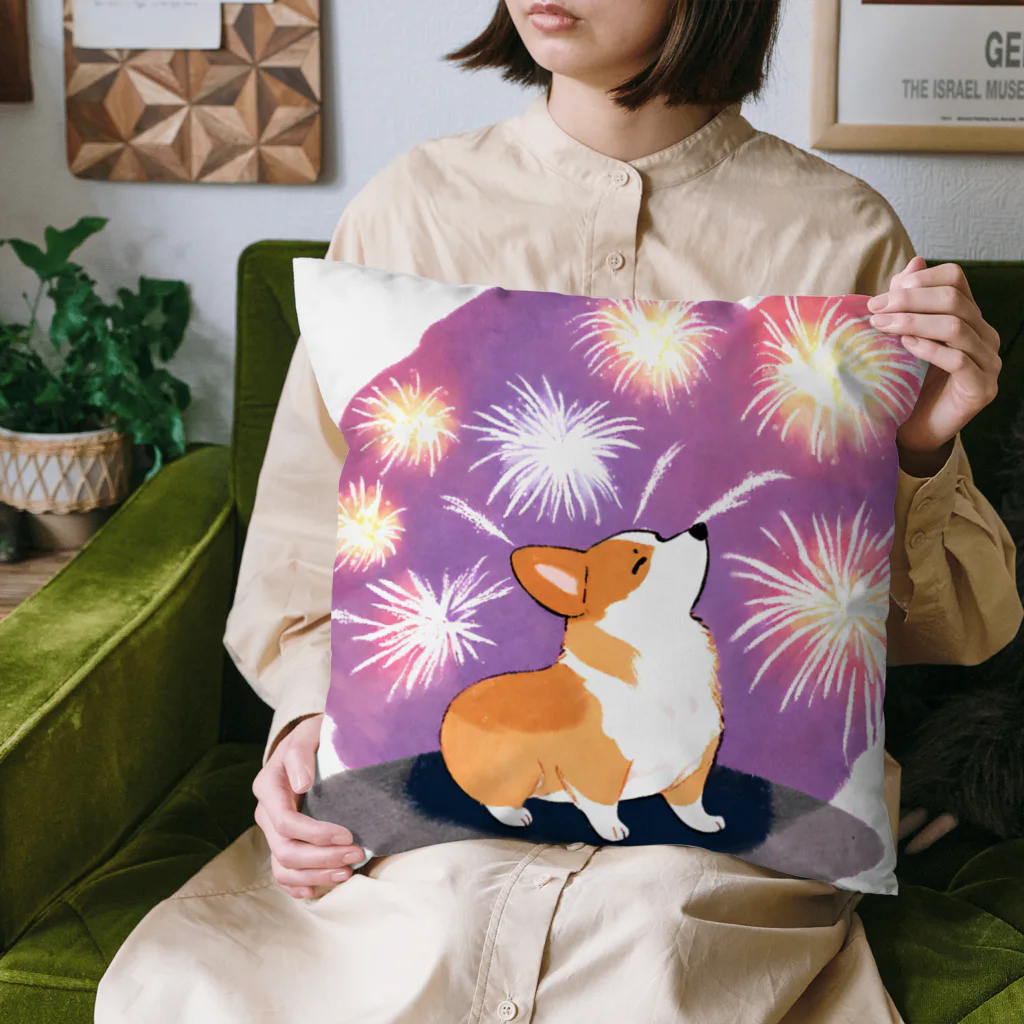 コーギーライフのコーギーと打ち上げ花火 Cushion