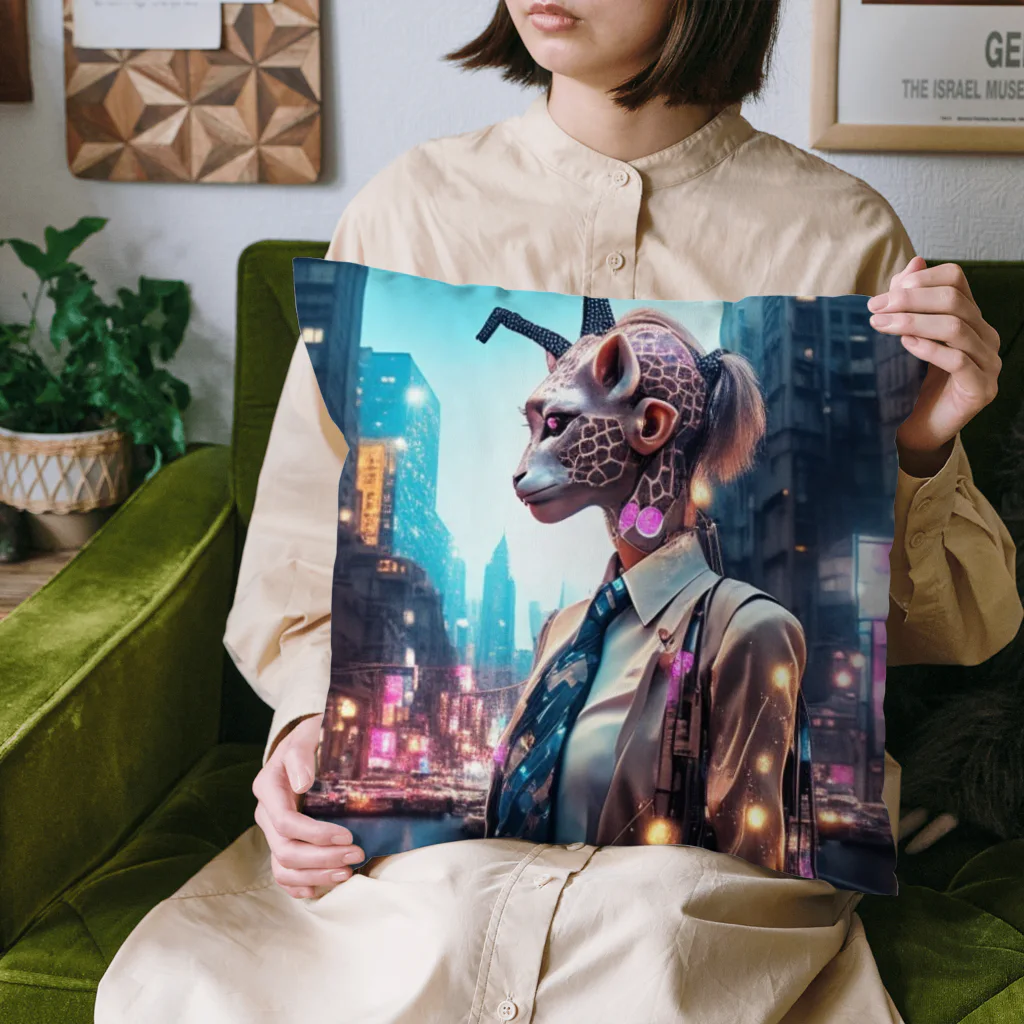 𝔔𝔘𝔒ℜℑ𝔄のCyberpunk giraffe Cushion