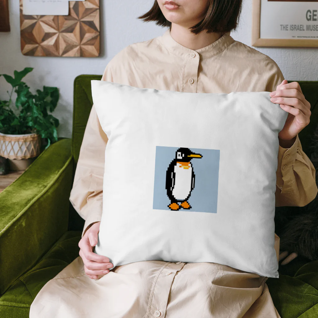 フリーダムのどこかを見ているペンギン　ピクセルアート Cushion