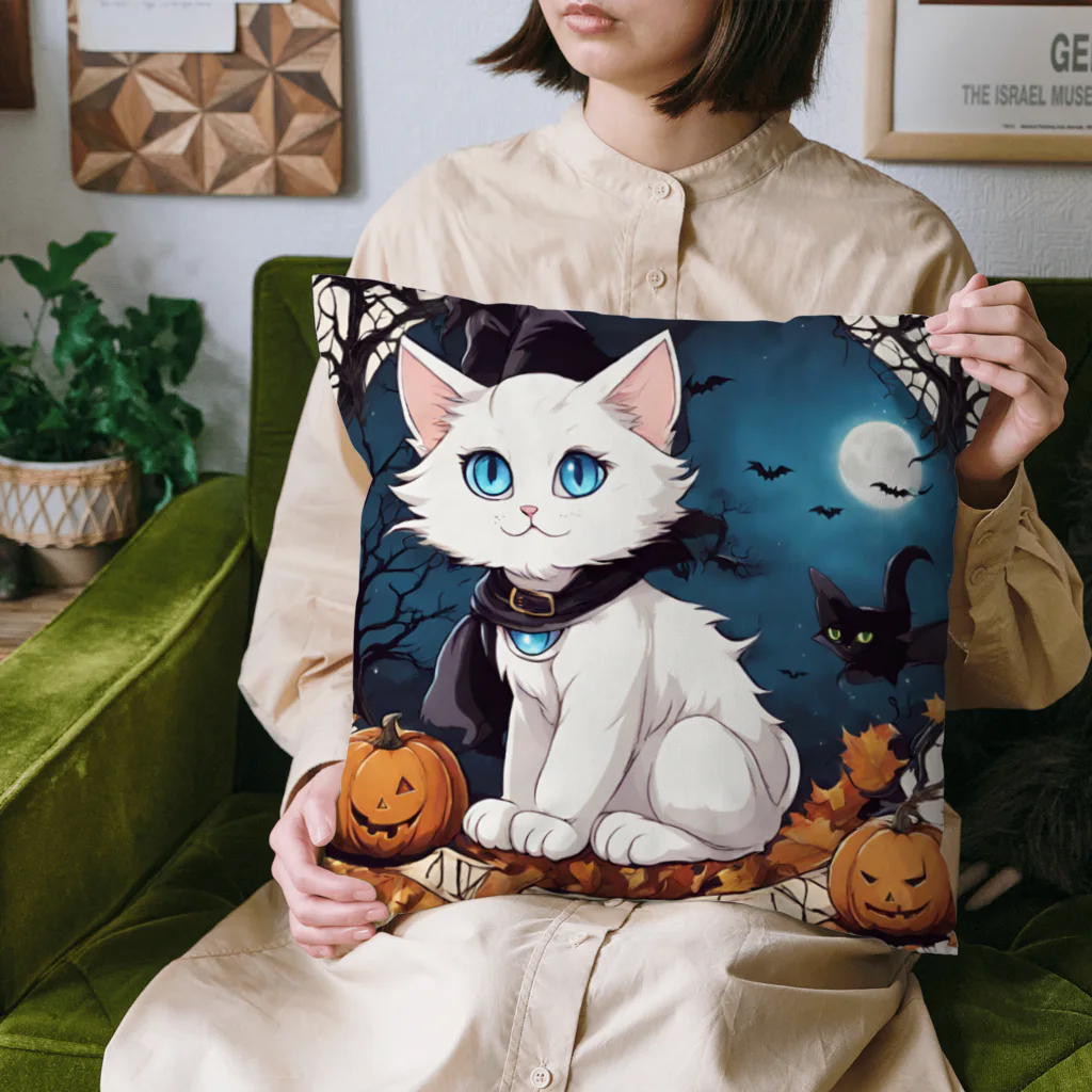 yoiyononakaのハロウィンの白猫08 Cushion