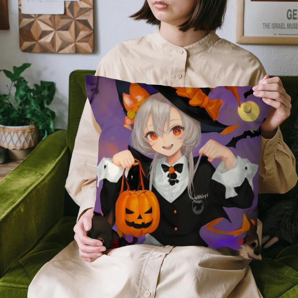 チワワ愛好家ショップのワワ大好き魔女のハロウィン・キャンディ・キス Cushion