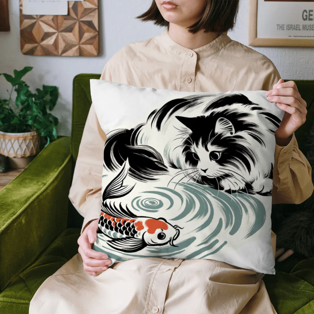 MakotOの猫と鯉（水墨画風） Cushion