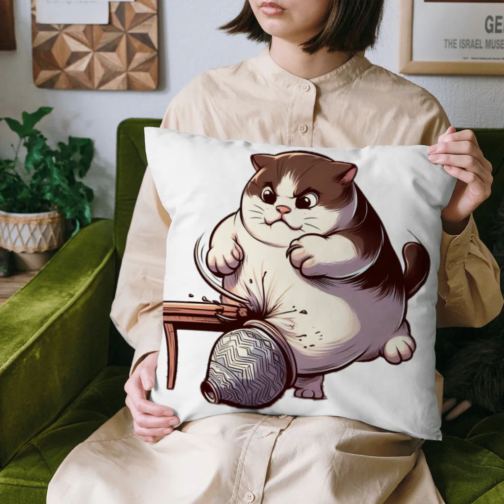 にゃんたれの怒っている太った猫 Cushion