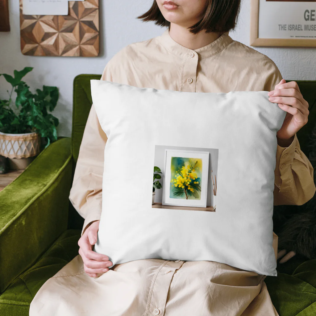 haiiichan♪の水彩グラフィックミモザTシャツ Cushion