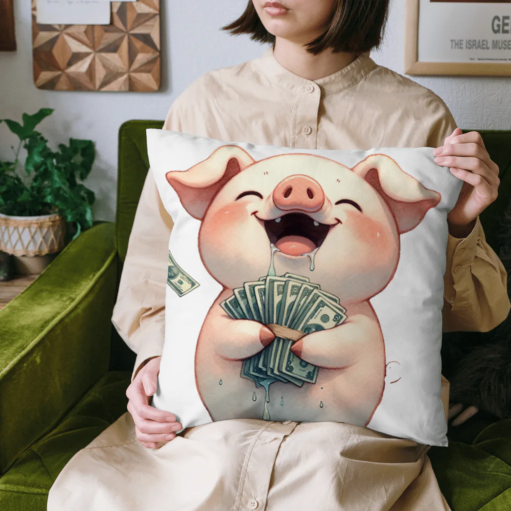 Hayate Kawakami オリジナルの資本主義の豚「お金大好き」 Cushion