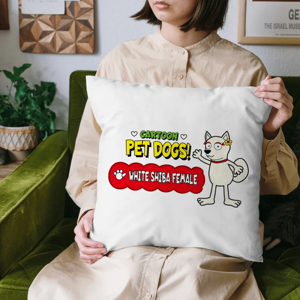 CARTOON PETDOGSの【1108F】C･PETDOGS『White Shiba Female』クッション Cushion
