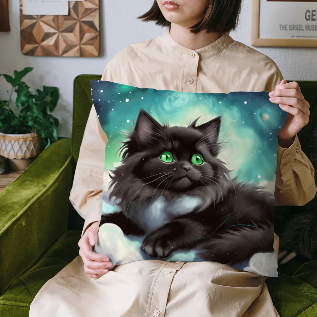 yoiyononakaの雲の上の黒猫02 Cushion