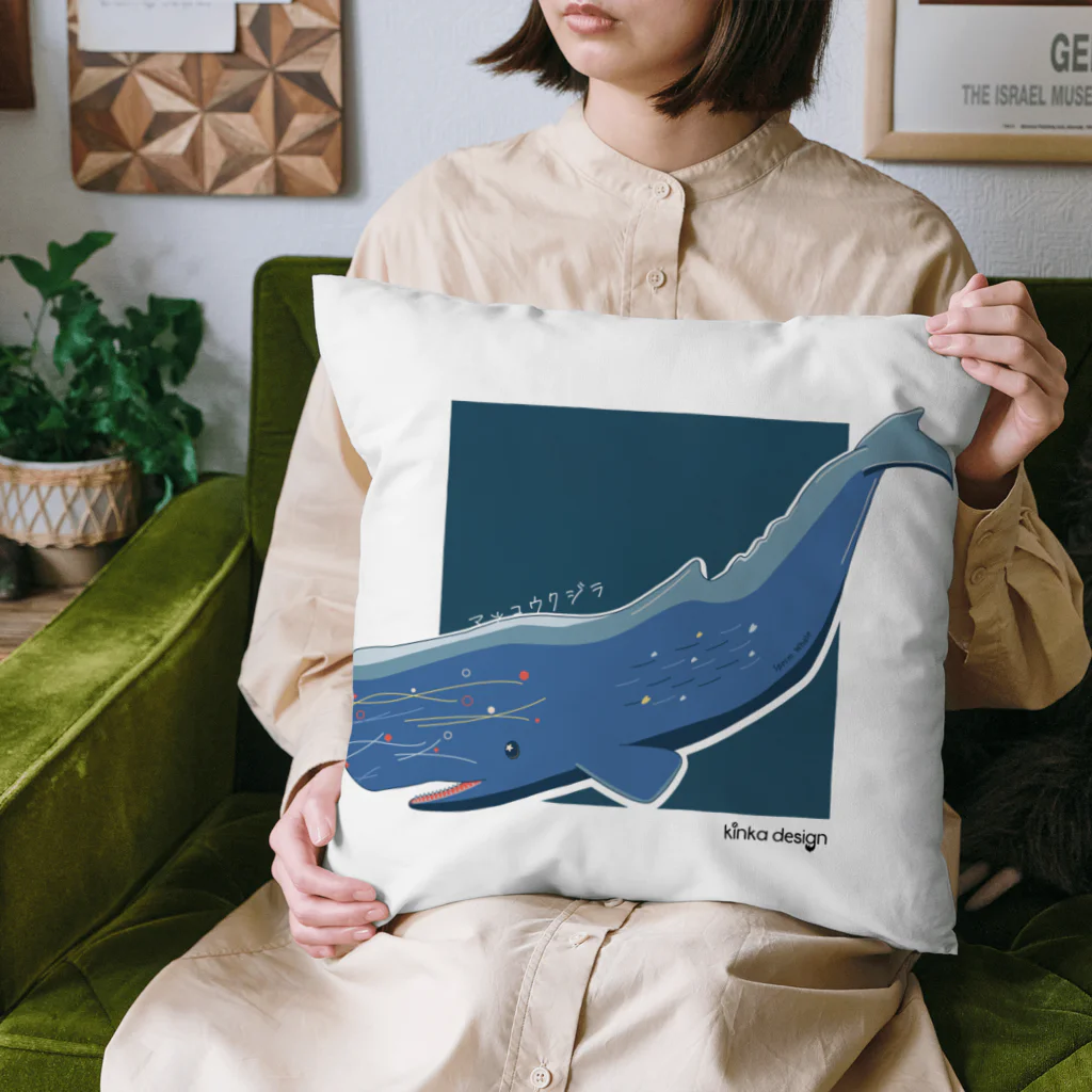 Kinkadesign うみのいきものカワイイShopのマッコウクジラの冒険 Cushion