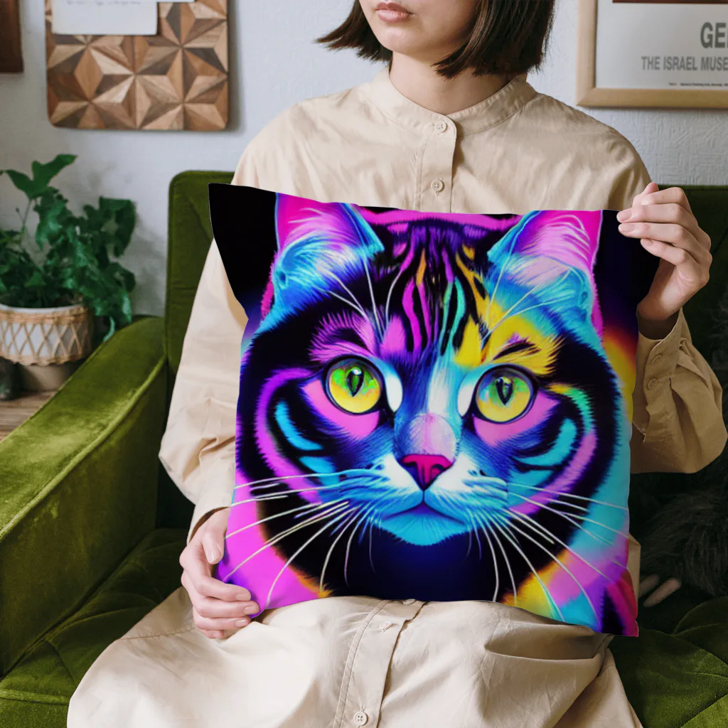 629_CAT_ARTのカラフルサイバーキャット vol2 Cushion