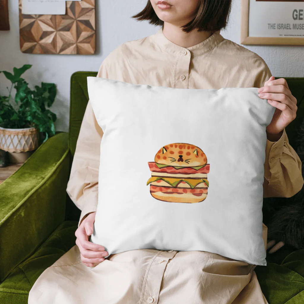 ひとやすみ　らいふのハンバーガーねこ Cushion