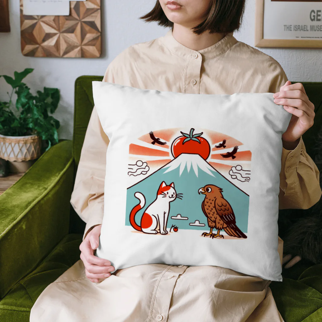 ねこ鉄道の猫と一富士二鷹三トマト Cushion