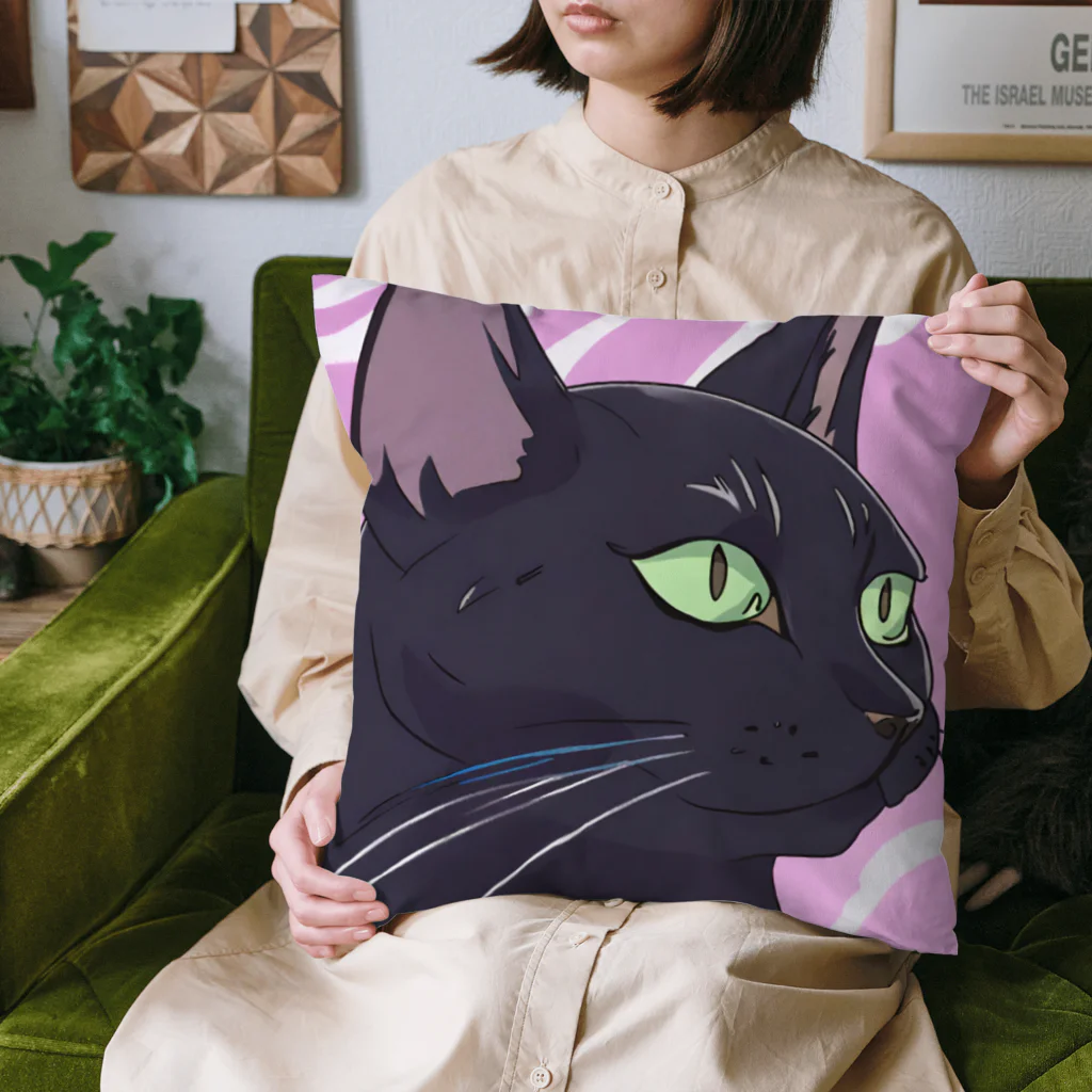 73GTCのかっこいい黒猫3 Cushion