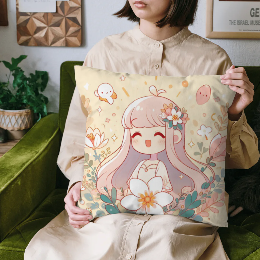 終わらない夢🌈の少女とお花🌸 Cushion