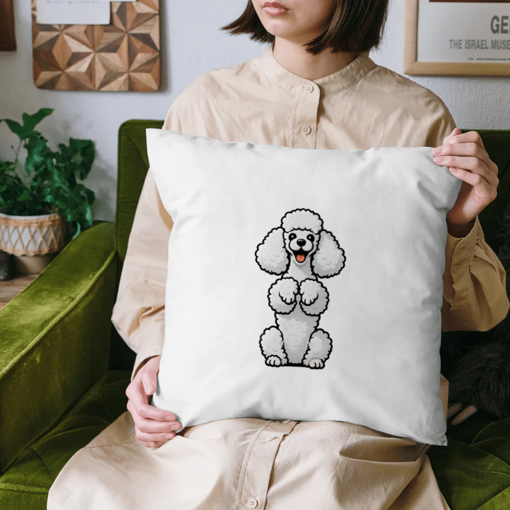 COCO SHOPのホワイトカラーのプードル（ちんちんポーズ） Cushion