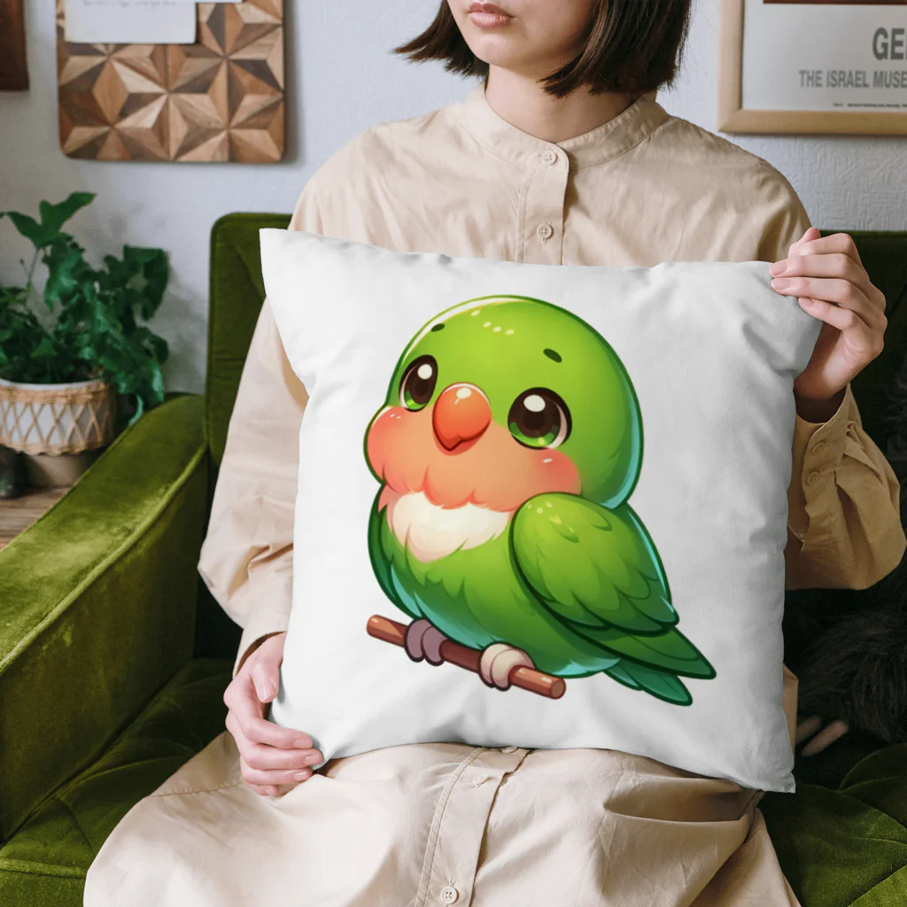 酉年による鳥好きのための鳥デザインの鮮やかなグリーンカラーのセキセイインコ Cushion