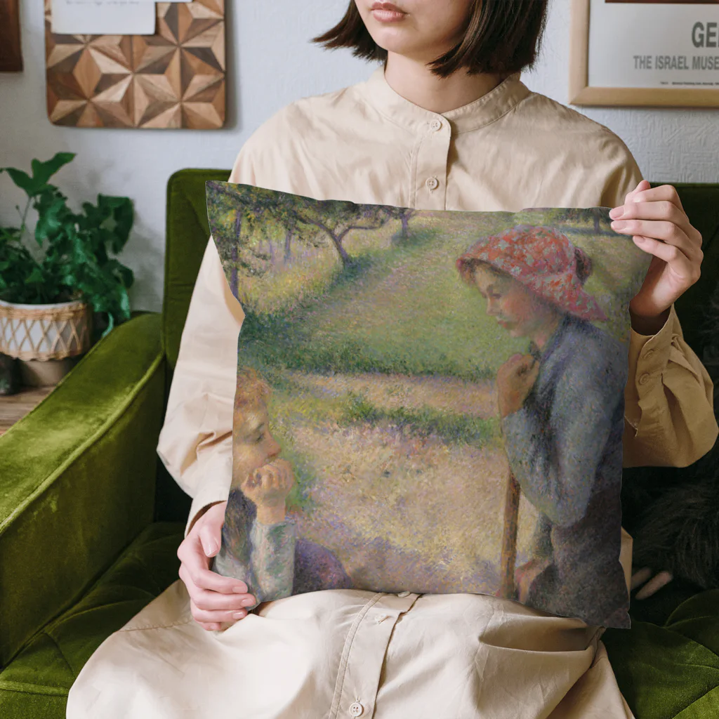 世界美術商店の2人の若い農夫 / Two Young Peasant Women Cushion