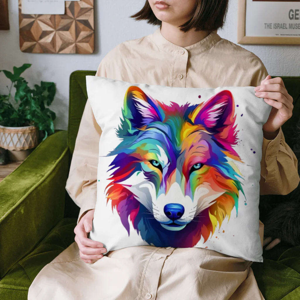 MK's SOLUTIONのカラフルなおおかみ Cushion