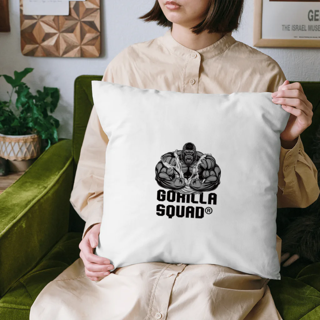 GORILLA SQUAD 公式ノベルティショップのアングリーゴリラビルダー/ロゴ黒 Cushion